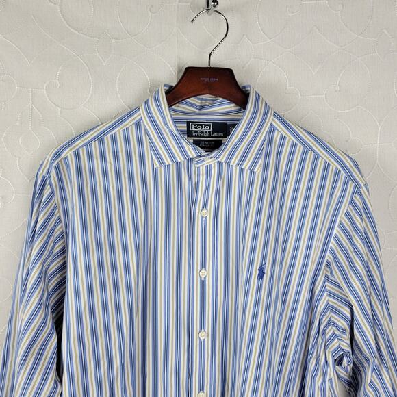 POLO Ralph Lauren Stanton Classic Fit Mens Shirt Size L Blue Striped Button Down - Picture 9 of 10